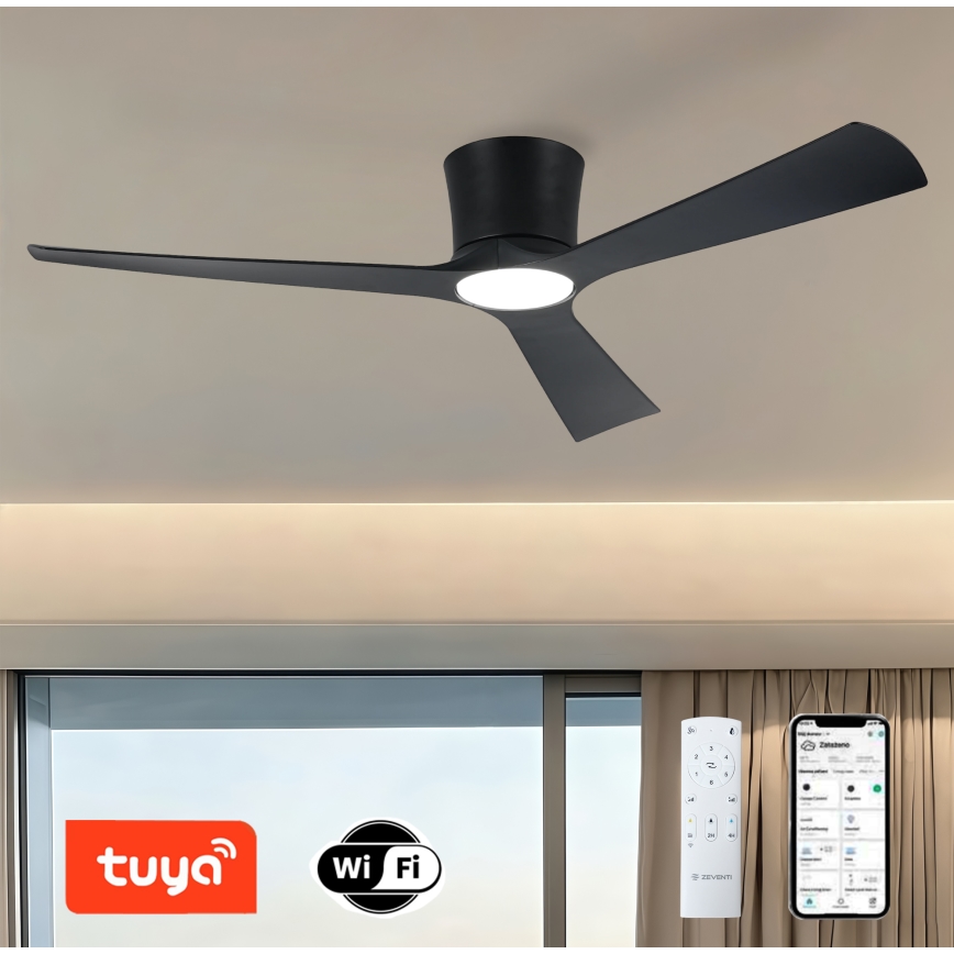 ZEVENTI - LED himmennettävä kattotuuletin AUREX LED/24W/230V 3000/4000/6000K Wi-Fi Tuya musta + kaukosäädin