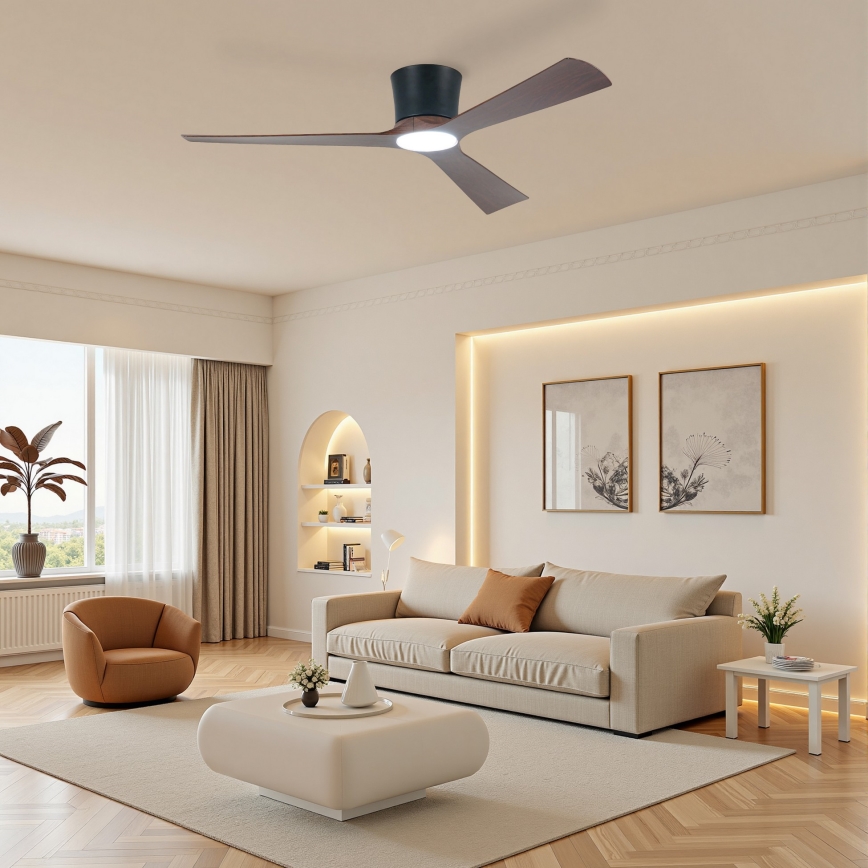 ZEVENTI - LED-himmennettävä kattotuuletin AUREX LED/24W/230V 3000/4000/6000K Wi-Fi Tuya musta/pähkinänvärinen + kaukosäädin