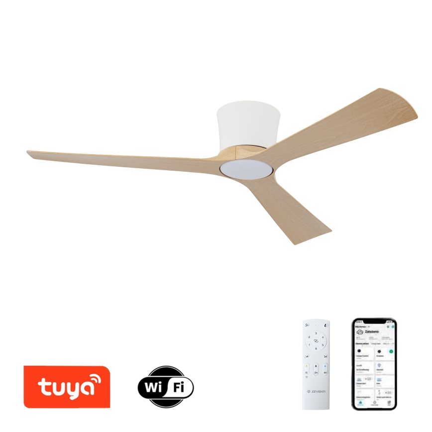 ZEVENTI - Himennettävä LED-kattotuuletin AUREX LED/24W/230V 3000/4000/6000K Wi-Fi Tuya valkoinen/tammi + kaukosäädin