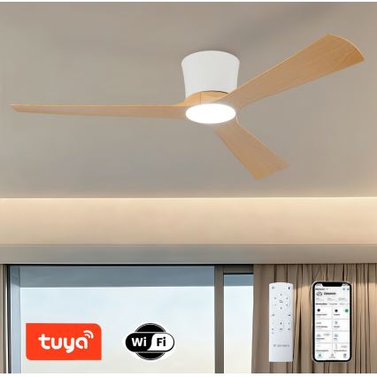 ZEVENTI - Himennettävä LED-kattotuuletin AUREX LED/24W/230V 3000/4000/6000K Wi-Fi Tuya valkoinen/tammi + kaukosäädin