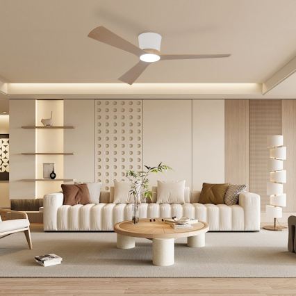 ZEVENTI - Himennettävä LED-kattotuuletin AUREX LED/24W/230V 3000/4000/6000K Wi-Fi Tuya valkoinen/tammi + kaukosäädin