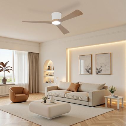 ZEVENTI - Himennettävä LED-kattotuuletin AUREX LED/24W/230V 3000/4000/6000K Wi-Fi Tuya valkoinen/tammi + kaukosäädin