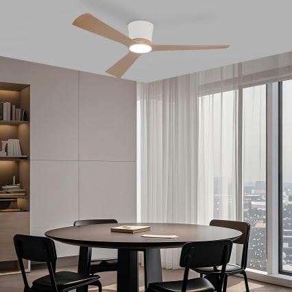 ZEVENTI - Himennettävä LED-kattotuuletin AUREX LED/24W/230V 3000/4000/6000K Wi-Fi Tuya valkoinen/tammi + kaukosäädin