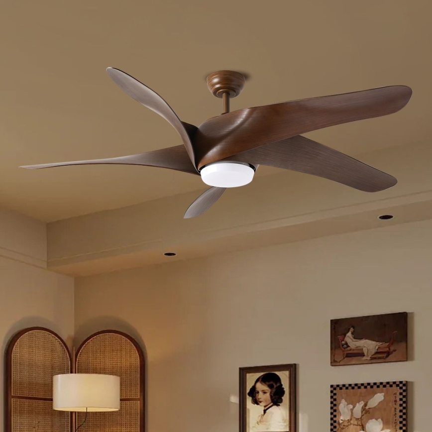 ZEVENTI - LED kattotuuletin LUCCA LED/18W/230V 3000/4000/6000K Wi-Fi Tuya ruskea + kaukosäädin