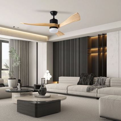 ZEVENTI - LED-kattotuuletin NATURITO LED/18W/230V 3000/4000/6000K Wi-Fi Tuya musta/tammi + kaukosäädin