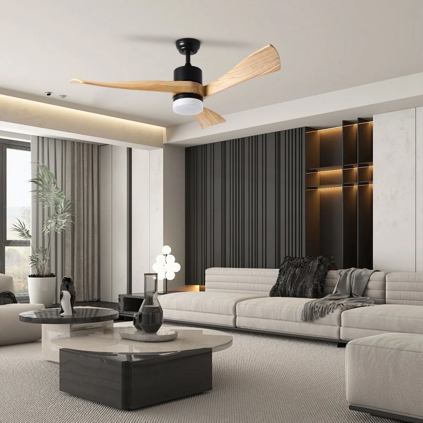 ZEVENTI - LED-kattotuuletin NATURITO LED/18W/230V 3000/4000/6000K Wi-Fi Tuya musta/tammi + kaukosäädin