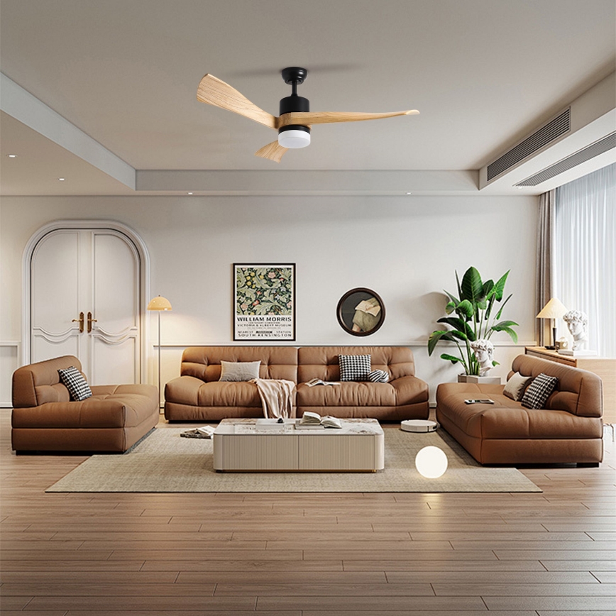 ZEVENTI - LED-kattotuuletin NATURITO LED/18W/230V 3000/4000/6000K Wi-Fi Tuya musta/tammi + kaukosäädin