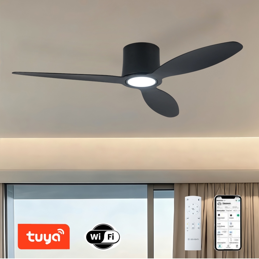 ZEVENTI - LED himmennettävä kattotuuletin VENTORA LED/24W/230V 3000/4000/6000K Wi-Fi Tuya musta + kaukosäädin