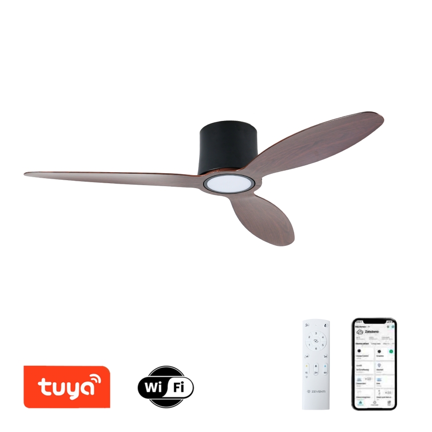 ZEVENTI - LED-himmennettävä kattotuuletin VENTORA LED/24W/230V 3000/4000/6000K Wi-Fi Tuya musta/pähkinä + kaukosäädin