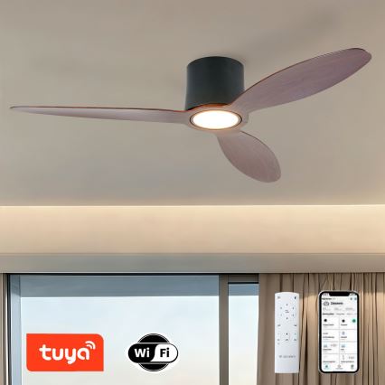 ZEVENTI - LED-himmennettävä kattotuuletin VENTORA LED/24W/230V 3000/4000/6000K Wi-Fi Tuya musta/pähkinä + kaukosäädin