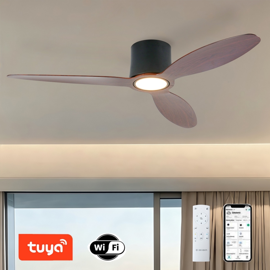 ZEVENTI - LED-himmennettävä kattotuuletin VENTORA LED/24W/230V 3000/4000/6000K Wi-Fi Tuya musta/pähkinä + kaukosäädin