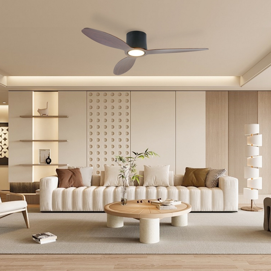 ZEVENTI - LED-himmennettävä kattotuuletin VENTORA LED/24W/230V 3000/4000/6000K Wi-Fi Tuya musta/pähkinä + kaukosäädin