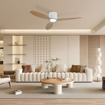 ZEVENTI - LED Himmennettävä kattotuuletin VENTORA LED/24W/230V 3000/4000/6000K Wi-Fi Tuya valkoinen/tammi + kaukosäädin