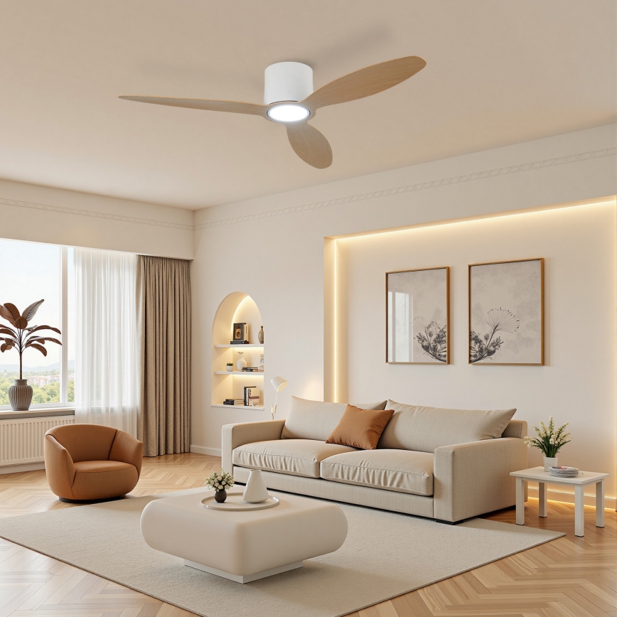 ZEVENTI - LED Himmennettävä kattotuuletin VENTORA LED/24W/230V 3000/4000/6000K Wi-Fi Tuya valkoinen/tammi + kaukosäädin
