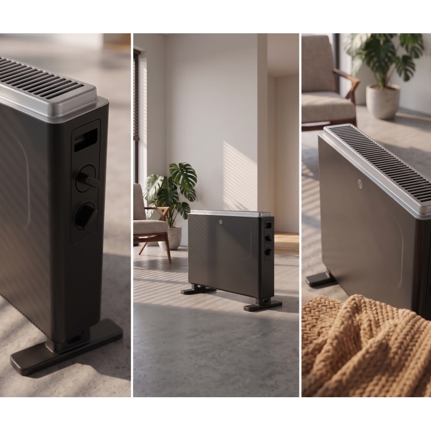 ZEVENTI - Sähköinen suora-/konvektorilämmitin 800/1200/2000W/230V musta