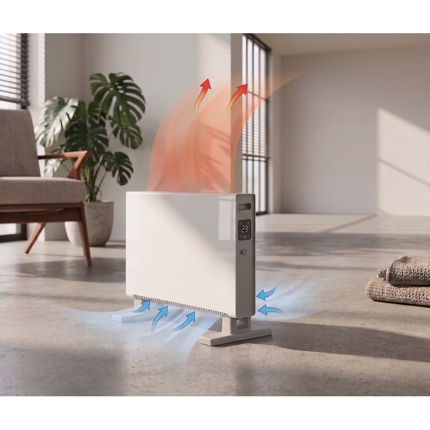 ZEVENTI - Sähköinen suora-/konvektorilämmitin LCD-näytöllä 1250/2000W/230V valkoinen + kaukosäädin