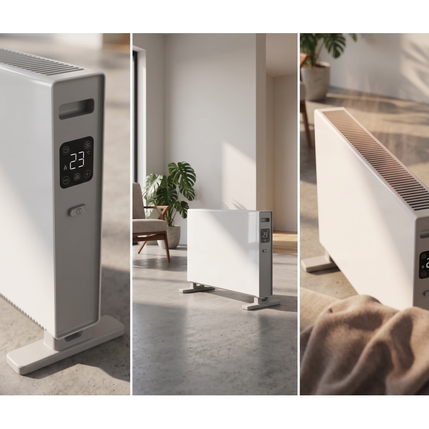 ZEVENTI - Sähköinen suora-/konvektorilämmitin LCD-näytöllä 1250/2000W/230V valkoinen + kaukosäädin