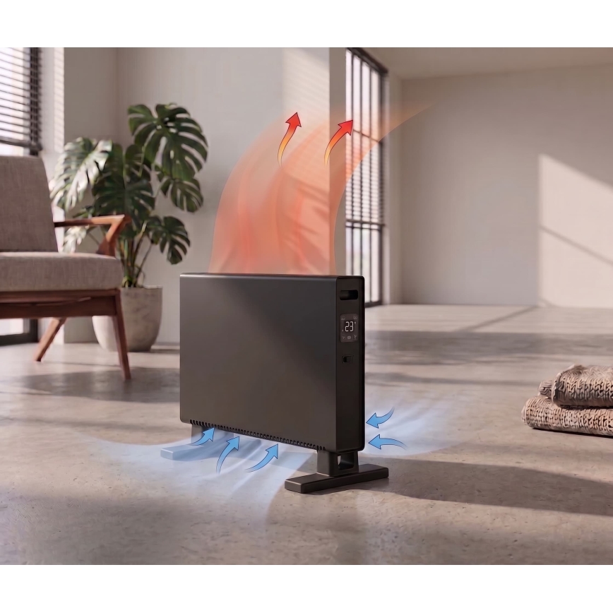 ZEVENTI - Sähköinen suora lämmitin/konvektori LCD-näytöllä 1250/2000W/230V musta + kaukosäädin