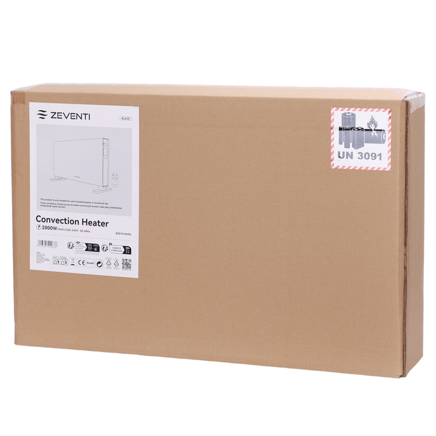 ZEVENTI - Sähköinen suora lämmitin/konvektori LCD-näytöllä 1250/2000W/230V musta + kaukosäädin