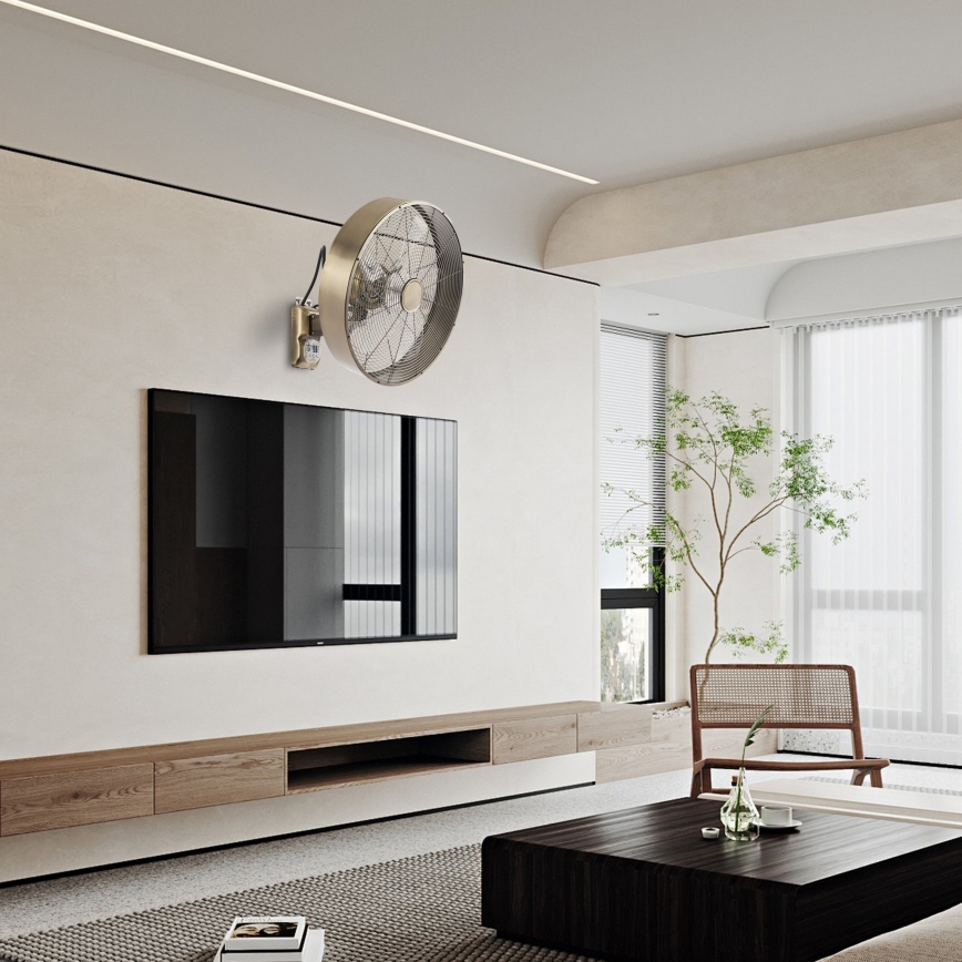 ZEVENTI - Seinäasennettava tuuletin FANNY 50W/230V halkaisija 45 cm pronssinvärinen + kaukosäädin