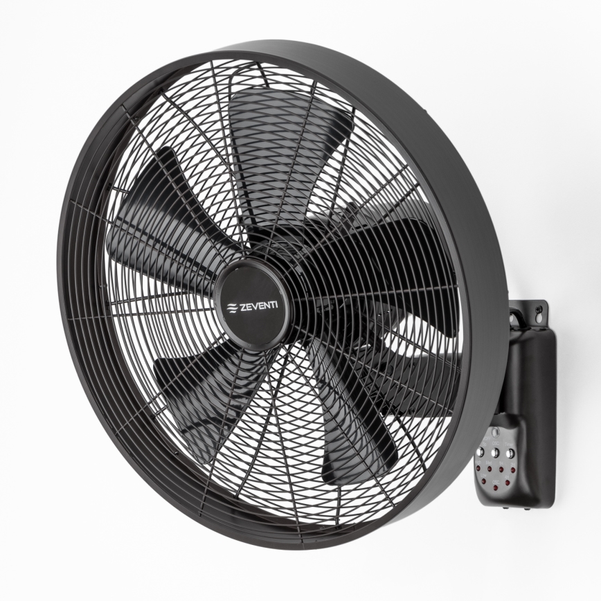 ZEVENTI - Seinäpuhallin FREEZE 50W/230V Ø 45 cm musta + kaukosäädin