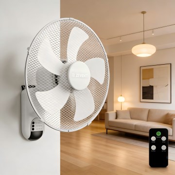 ZEVENTI - Seinätuuletin FANNY 45 W/230 V, halkaisija 41 cm, valkoinen + kaukosäädin
