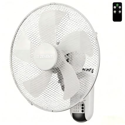 ZEVENTI - Seinätuuletin FANNY 45 W/230 V, halkaisija 41 cm, valkoinen + kaukosäädin