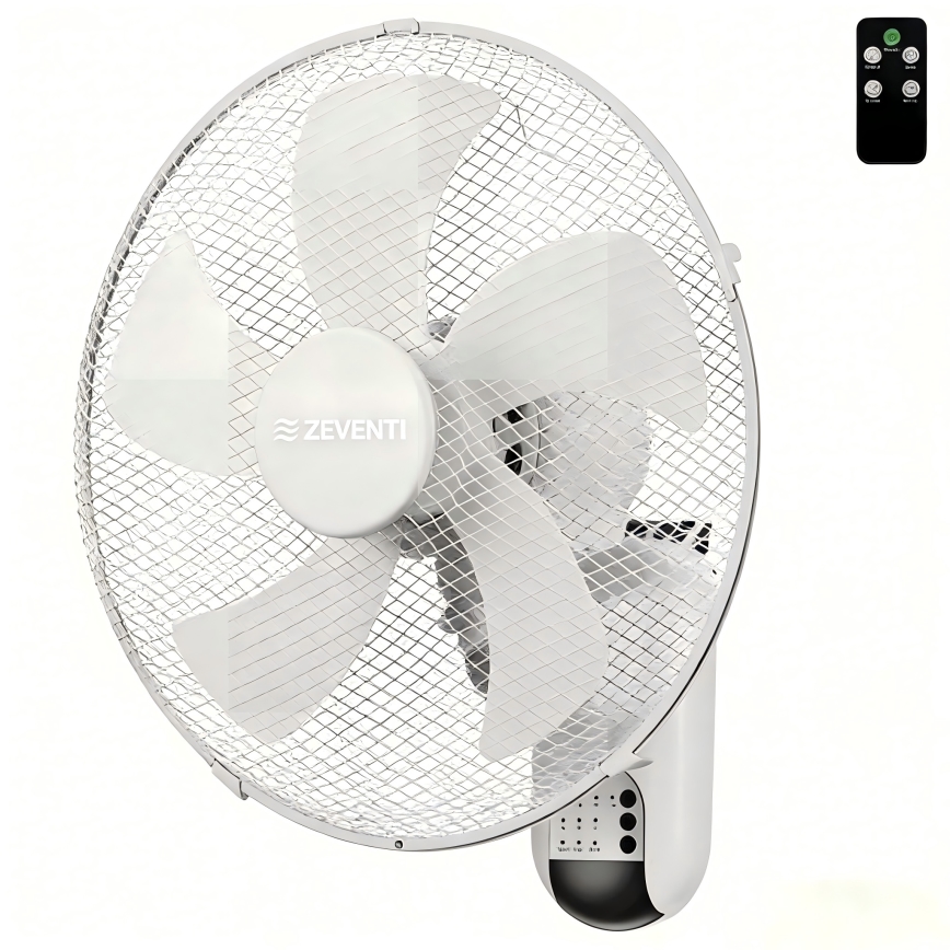 ZEVENTI - Seinätuuletin FANNY 45 W/230 V, halkaisija 41 cm, valkoinen + kaukosäädin