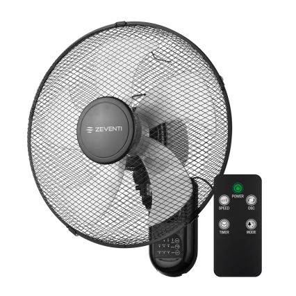 ZEVENTI - Seinätuuletin FANNY 45W/230V Ø 41 cm musta + kaukosäädin