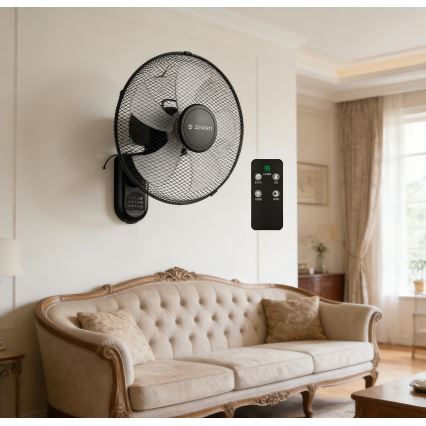 ZEVENTI - Seinätuuletin FANNY 45W/230V Ø 41 cm musta + kaukosäädin