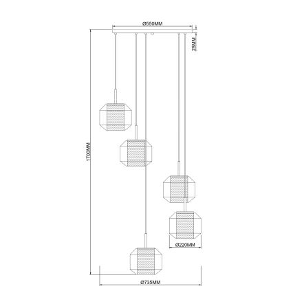 Zuma Line - Riippuvalaisin kaapelilla 5xE27/25W/230V, halkaisija 73 cm, kultainen/musta