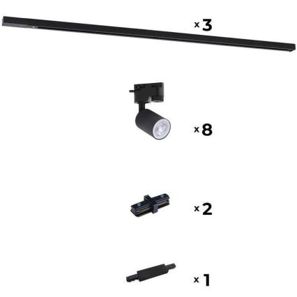 Zuma Line - Kohdevalo kiskojärjestelmään 8xGU10/10W/230V musta + kiskotarvikkeet