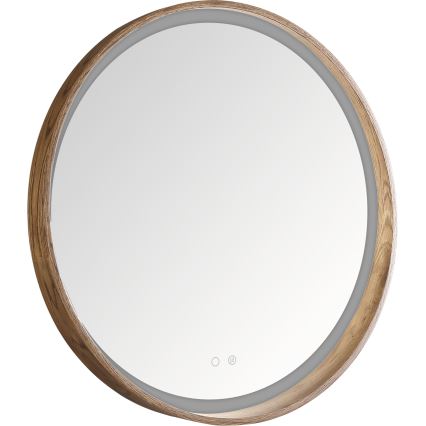 Zuma Line - Kylpyhuoneen lämmitetty LED-seinäpeili taustavalolla/36W/230V 3000/4000/6000K halkaisija 80 cm IP44 tammi