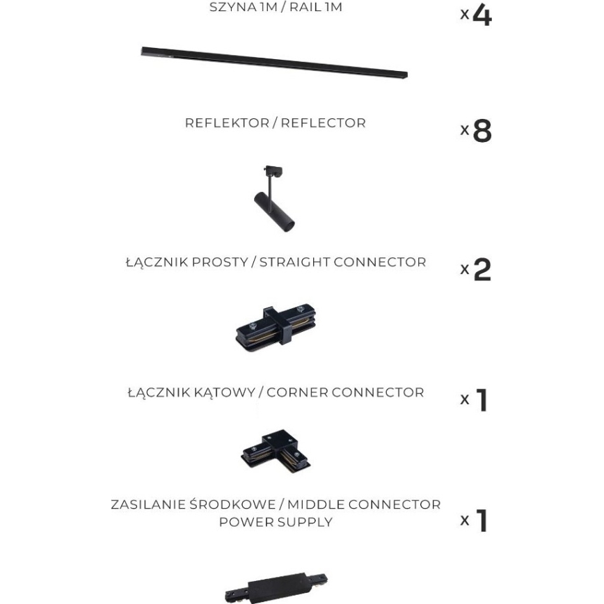 Zuma Line - Kiskospotti kiskojärjestelmään 8xGU10/35W/230V musta
