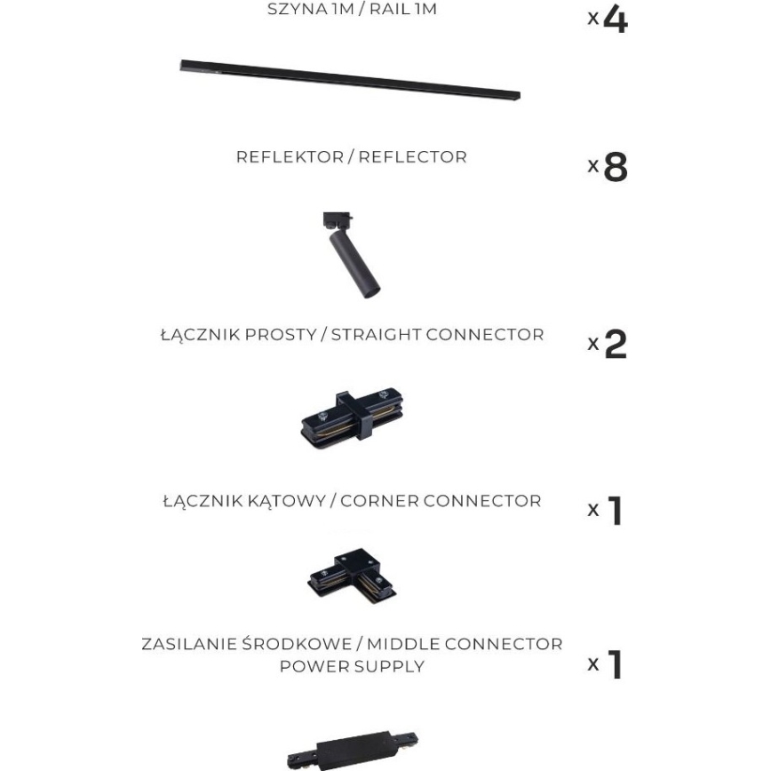 Zuma Line - Spottivalaisin kiskojärjestelmään 8xGU10/35W/230V musta