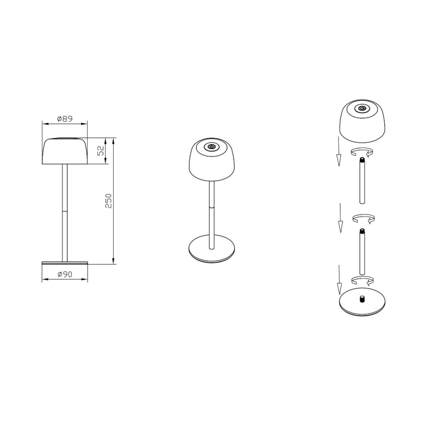 Zuma Line - LED himmennettävä ladattava pöytävalaisin LED/2W/1200 mAh IP44 valkoinen
