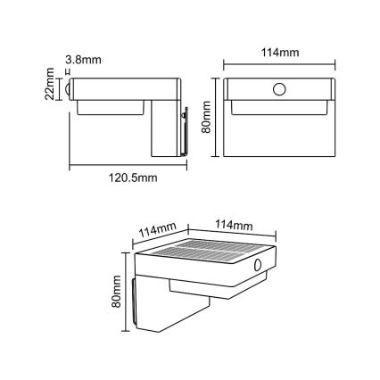Zuma Line - LED aurinkokäyttöinen seinävalaisin liiketunnistimella ja hämäräkytkimellä LED/4,5W/2000 mAh IP44 musta